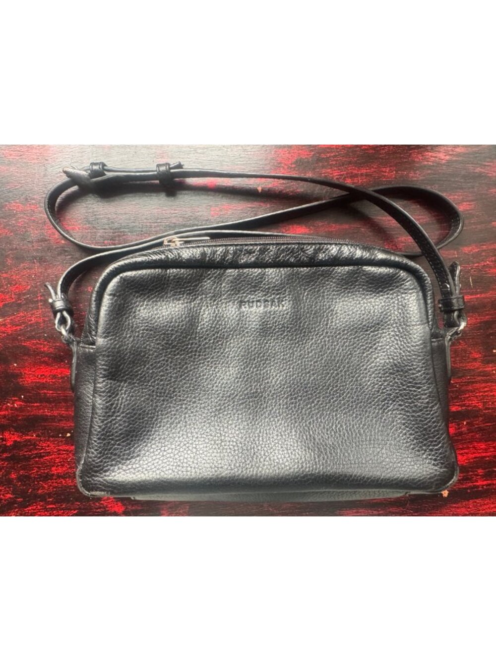RUDSAK Black Pebbled Leather Crossbody Bag Genuine Leather Adjustable Strap